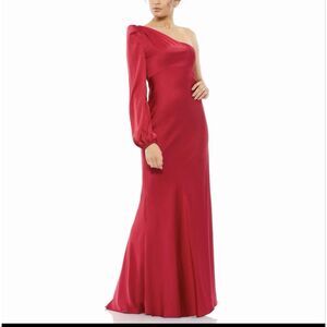 Mac Duggal Ieena 55401 One Shoulder Blouson Sleeve Satin Gown, size 0. H